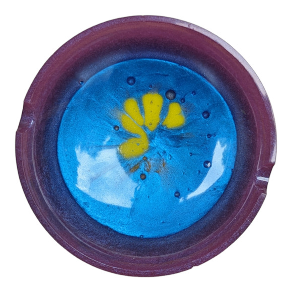 Epoxy Ashtray Custom Metallic Purple Blue Yellow Mix - Picture 3 of 4